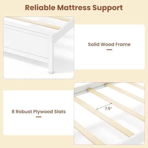 GIANTEX Twin Size Wooden Bed Frame with Headboard, Wood Slat Support