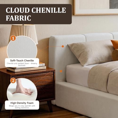 DNYN Queen Cloud Bed Frame with Cushion Headboard and 360° Foam Surround