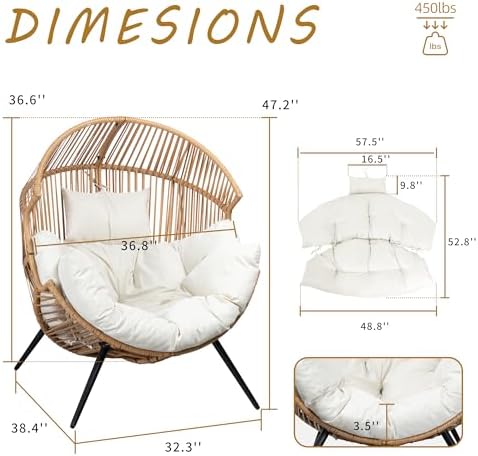 Shintenchi Wicker Egg Chair Outdoor Rattan Patio Chair with Cushion, Oversized Patio Lounge Chairs Egg Basket Chair, Egg Seat for Indoor Living Room Bedroom Outside Patio Backyard Balcony