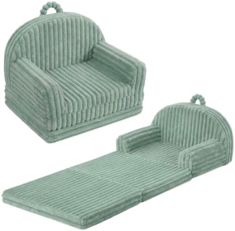 Blissful Diary Foldable Kids Couch, 2-in-1 Kids Sofa Chair, Sage Green