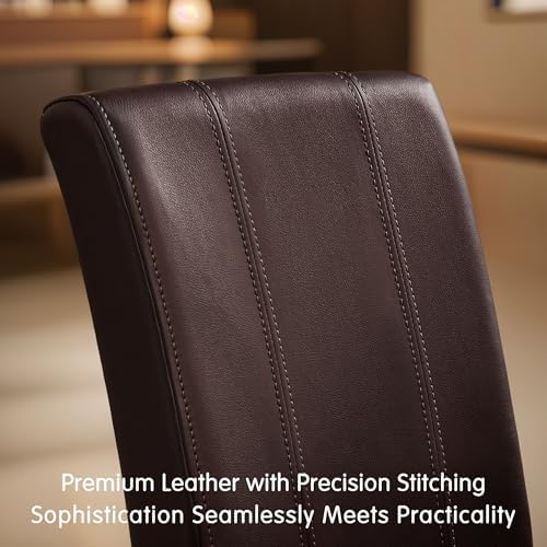 CHUN YI Dining Chairs Set of 4, Faux Leather Dining Room Chairs, Upholstered Modern Parsons Chairs for Dining Room Kitchen Side Chair with Sturdy Wood Legs, Brown (Only Chair)