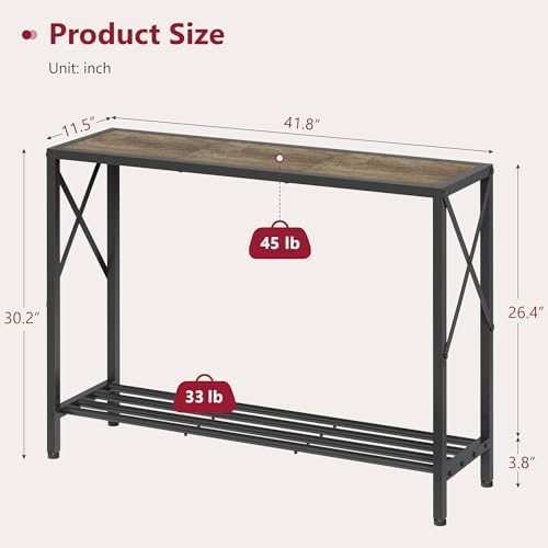 Tajsoon Console Table 41.8", 2 Tier Industrial Entryway Table with Shelves
