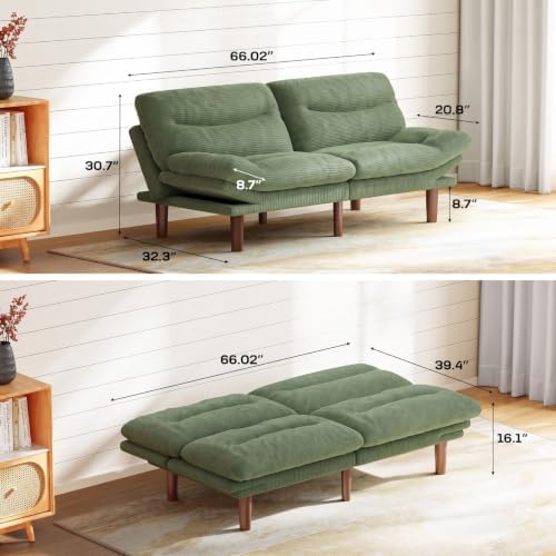 Marsail 66.02" Futon Sofa Bed, Convertible Couch & Sleeper Sofa, Sage Green