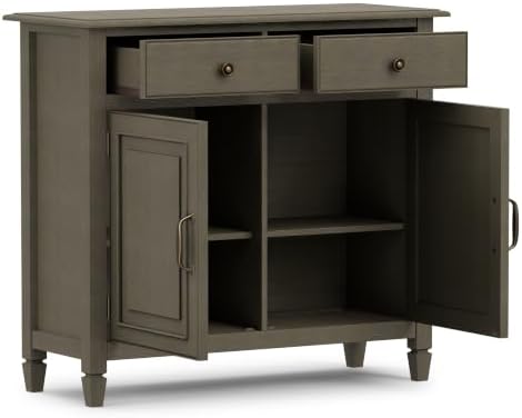 SIMPLIHOME Connaught 40" Wide Solid Wood Cabinet in Farmhouse Grey