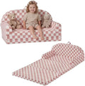 Blissful Diary Foldable Kids Couch, Extra Wide Kids Sofa Chair, Blush Check