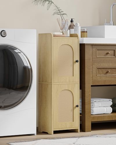 Hzuaneri Bathroom Storage Cabinet, Small Corner Floor Cabinet with 2 Doors | Narrow Toilet Paper Cabinets with Adjustable Shelf, Bathroom Organizer for Small Spaces, 7.9"D x 9.8"W x 29.5"H Rattan Yellow