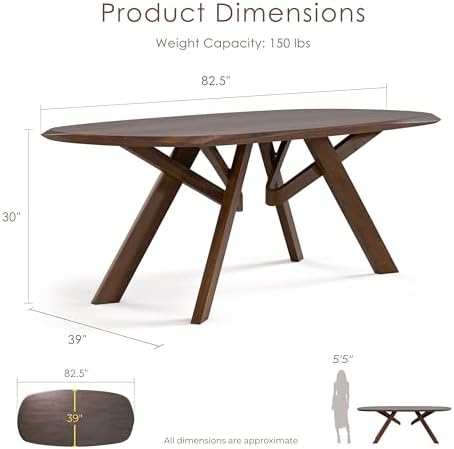 Furniture of America Nazaen VI 82.5" Mid-Century Modern Solid Wood Live Edge Dining Table with Steel Support, Walnut Finish, Seats 6–8