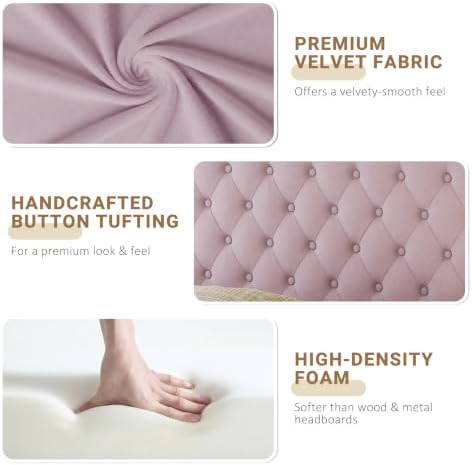 Befurtori Queen Headboard Only, Velvet Classic Tufted Design, Pink