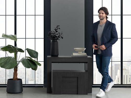 Transformer Table Solid Wood Extendable Dining Table, Black