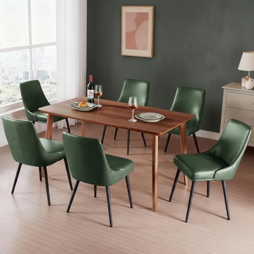 kinmars Kitchen & Dining Leather Dining Chairs Set of 6 Green