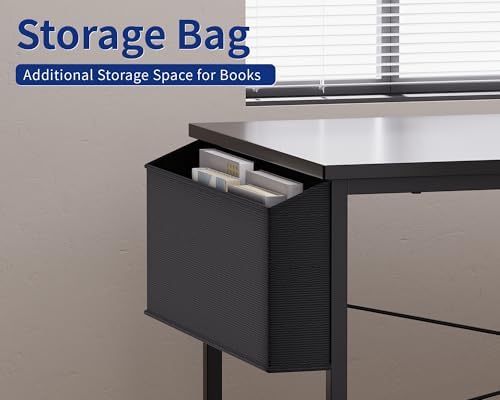 Pamray 47 Inch Reversible L Shaped Gaming Desk Corner Computer Desk with Storage Bag Home Office Table for Writing Study Grey
