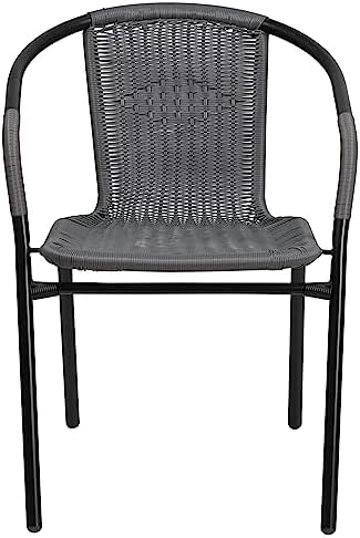 Flash Furniture Lila 2 Pack Gray Rattan Indoor-Outdoor Restaurant Stack Chair