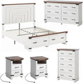 AMERLIFE 5 Pieces Farmhouse Wood Bedroom Set, Includes Rustic Full Bed Frame with 54" Tall Headboard, 6 Drawer Dresser Chest, 5 Drawer Tall Dresser, Nightstands Set of 2 with Charging Station, White