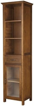 Teamson Home Avery Wooden Bathroom Linen Tower Cabinet with 1 Drawer 3 Adjustable Interior Shelves and 6 Storage Spaces, Oiled Oak