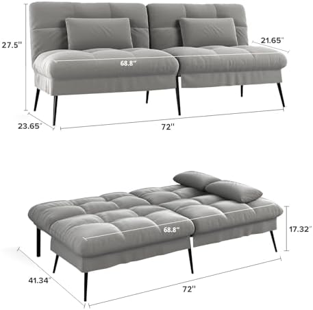 COMHOMA Futon Sofa Bed, 72″ Convertible Sleeper Sofa, Upholstered Loveseat