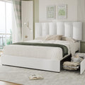 VECELO Full Size Bed Frame with 4 Storage Drawers, Adjustable Height Headboard, Heavy-Duty Platform Bedframe with Strong Wooden Slats, No Box Spring Needed, Pure White