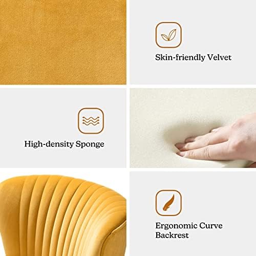 HULALA HOME Velvet Accent Chair, Modern Upholstered Cute Side Chair with Gold Metal Legs, Armless Wingback Slipper Chair Comfy Living Room Chair for Bedroom Guest Room Vanity,Mustard