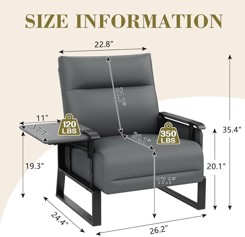 PU Leather Accent Chair Upholstered Armchair with Side Table Grey