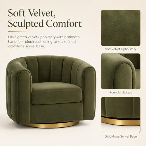 Green Accent Chair, Velvet Swivel Barrel Design