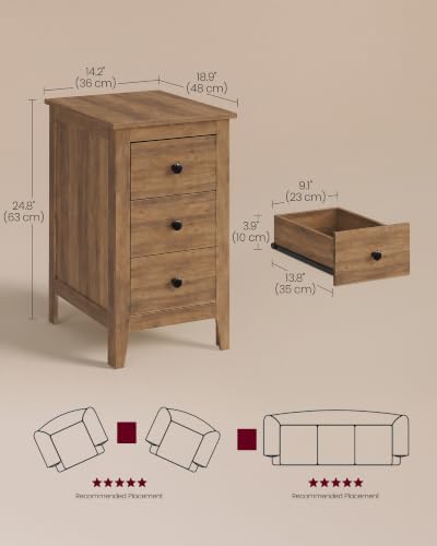 VASAGLE Side End Table with 3 Storage Drawers, Nightstand Farmhouse