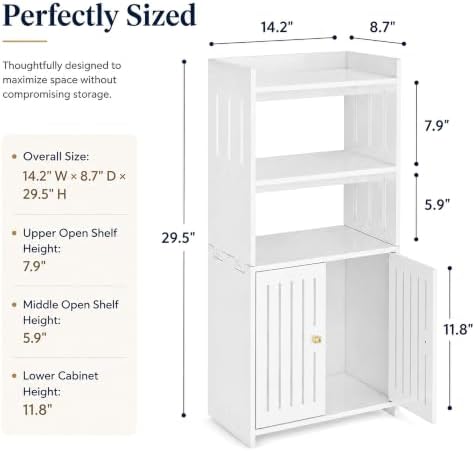 HAYOFAMY 4-Tier Bathroom Storage Cabinet 8.7" D x 14.2" W x 29.5" H | White Floor Cabinet, Freestanding Organizer with Door, for Living Room Kitchen Small Space, PVC Material