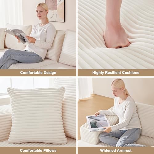 Mangodan 140” Cloud Sectional Couch, Modular Sectional Sofa with Deep Seat, Boneless Sofa for Living Room, Fluffy Comfy U-Shaped Couch with Left Facing Chaise, No Assembly Required, Beige