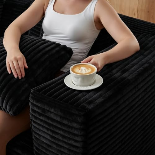130-Inch Oversized U-Shaped 6 PCS Modular Cloud Couch Boneless Corner Sectional Couch W/Ottomans, Compression Boneless Corner Sofa Plush Corduroy Sectional Sofa for Living Room