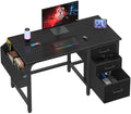 Lufeiya Computer Desk with File Drawers Cabinet, 47 Inch Reversible Home Office Desks with Filing Cabinet for Small Space, Gaming Study Writing Table PC Desks, Black