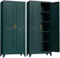 SteeLoong 75”Metal Pantry Storage Cabinet with Doors & 4 Adjustable Shelves | Kitchen Pantry Cabinet,Green Kitchen Cabinet with 2 Gold Handles,Tall Cabinet for Livingroom,Pantry, Bathroom,Kitchen,Garage