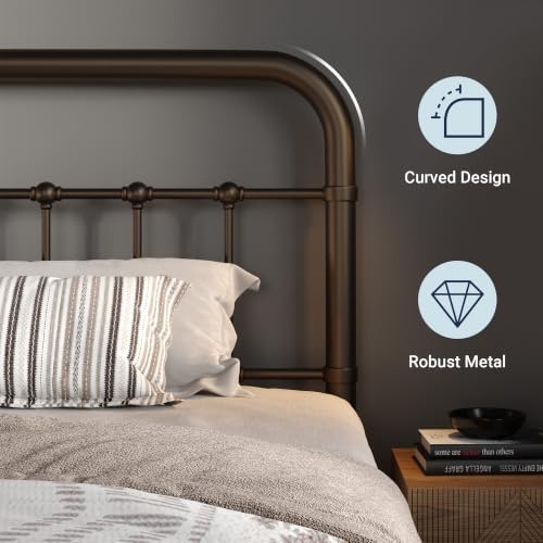Allewie Twin Metal Bed Frame with Victorian Headboard, Antique Bronze