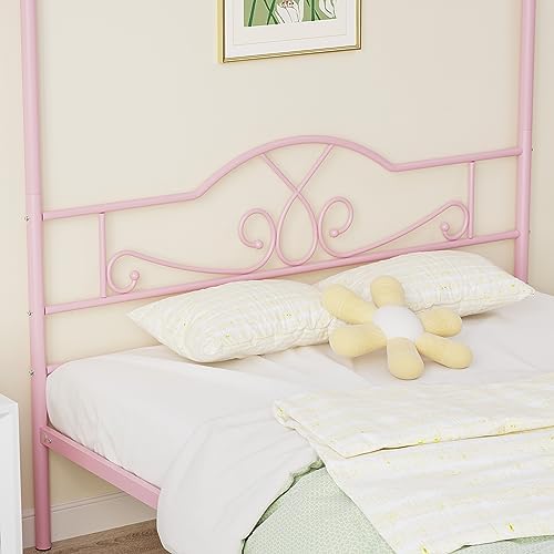 Full Canopy Bed Frame with 4 Posters, Full Size Bed for Kids Girls Adults