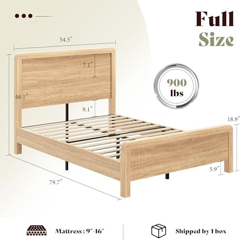 AMERLIFE Wood Full Size Bed Frame with Fluted Headboard & Footboard, Oak
