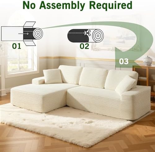 Modular Sectional Sofa, Convertible Sofa Bed, No Assembly Required Cloud Couch with Deep Seat, Modern L-Shaped Boneless Sofa for Living Room (Beige)