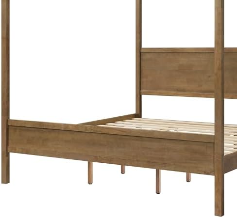 Merax King Canopy Bed Frame with Headboard & 4 Posters, Antique Natural