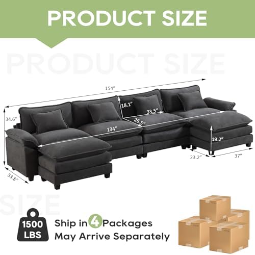 Oprisen 154" Modular Sectional Sofa, Comfy Deep Cloud Couch with Ottoman
