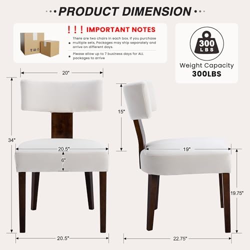 HNY Set of 4 Mid Century Modern Dining Chairs, Farmhouse Velvet Upholstered Accent Chair Curved Backrest Kitchen Chairs, with Hardwood Frame, Cream, Velvet-beige