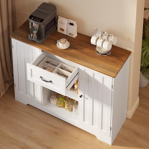 Gizoon 45" Kitchen Sideboard Buffet Cabinet with Storage, White and Rustic