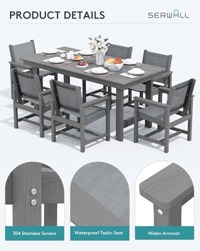 SERWALL 5 Pcs HDPE Patio Dining Set, HDPE Dining Set for 4, Black
