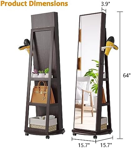 360 Rotating Jewelry Armoire Organizer with Lights, Lockable Cabinet Standing, Perfect for Christmas Gifts (Brown)