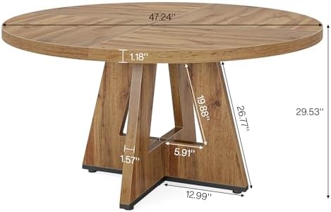 Tribesigns 47 inch Round Dining Table Wood Kitchen Table for Dining Room, 47" Dinner Room Tables for 4-6, Farmhouse Accent Furniture with Wooden Tabletop and Cross Base, Burlywood