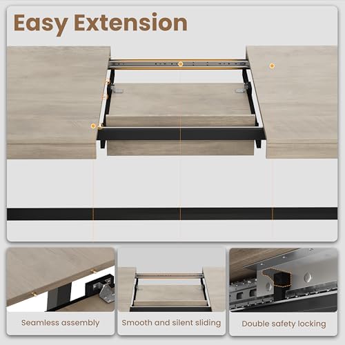 Garvee 63-83" Extendable Kitchen Table, Butterfly Dining Table, Grey