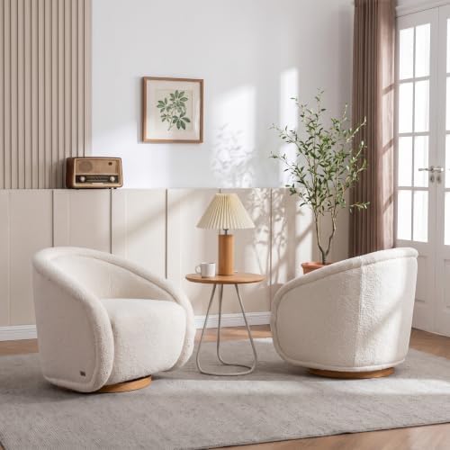 COLAMY Swivel Accent Chair, 33.5" H Modern Barrel Armchair with 5.1" Thick Cushion, Fully Assembled 360 Concealed Swivel Club Chair for Living Room, Bedroom Reading Nook & Nursery, Cream