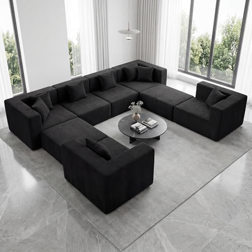 MONVANE Oversized U-Shaped 8 Seat Modular Sectional Sofa, Jet Black