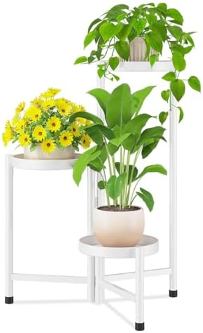iDavosic.ly Plant Stand Indoor Outdoor, 3 Tier Metal Corner Shelf, White