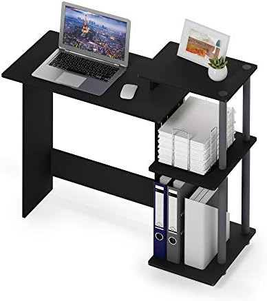 Furinno EFFICIENT Desk, 28.6" Wide Gaming Desk with 3 Open Side Shelves, Laptop Notebook Computer Desk, Office Desk for Home Office, Study Room, Dorm, Bedroom, Black