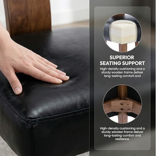 HNY Mid Century Modern Dining Chairs Set of 2, Farmhouse PU Leather Upholstered Accent Chair Curved Backrest Kitchen Chairs, with Hardwood Frame, Black