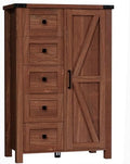 VVFLU Farmhouse 48 Inch Tall Dresser Chest of Drawer for Bedroom, 5 Drawer Storage Cabinet with Barn Door, Adjustable Shelves, Rustic, for Living Room, Entryway, Hallway, Cherry Wood