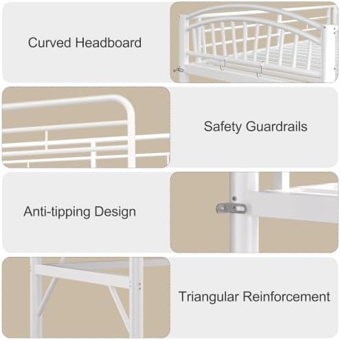 Decofy Metal Loft Bed Twin Size, Heavy Duty Loft Bed with Bedside Caddy, EVA Anti-Slip Ladder with Sturdy Guardrails, Space-Saving Twin Size Loft Bed for Teens & Adults for Bedroom Dorm (White)