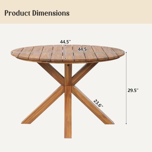 Merax 44.5 Inch Acacia Wood Round Outdoor Dining Table, Natural Finish