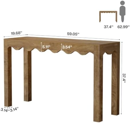 Tribesigns 59" Bar Table, Farmhouse Counter Height Pub Table, Rectangle High Top Dining Table with Wavy Apron, Home Bar Units for Bistro, Kitchen, Balcony,Dining Room, Living Room (Rustic Brown)